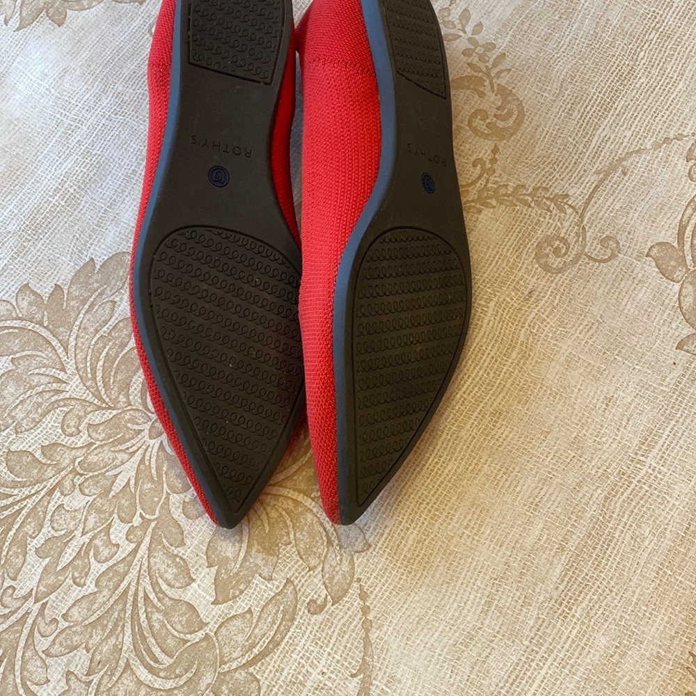 Rothy's Red Pointed Toe Flats with Blue Trim size 9 (fit like 8) run small - Picture 6 of 8